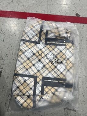 Miche Plaid Robin Tote in Beige, Black, and White